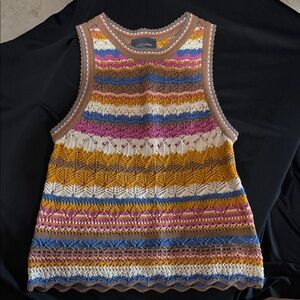Modern Galaxy Multicolor Crochet Knit Tank Sweater - Women